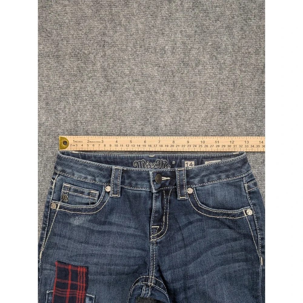 Miss Me Girls‎ Size 14 Blue Denim Ankle Skinny Patchwork Jeans Preppy Fall